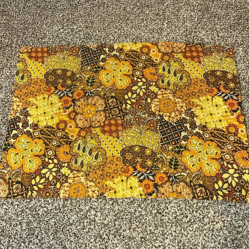 Vintage Fabric Table Runner Browns/orange/yellow/cream Paisley Floral